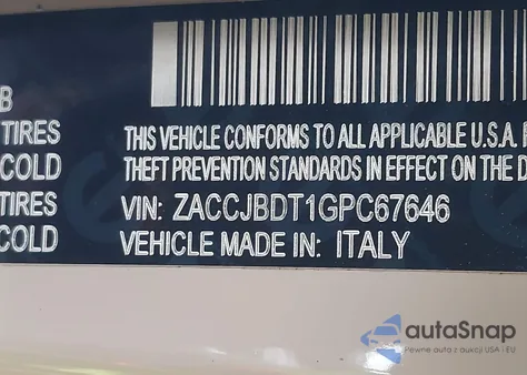 2016 Jeep Renegade Limited from USA, damaged, VIN ZACCJBDT1GPC67646